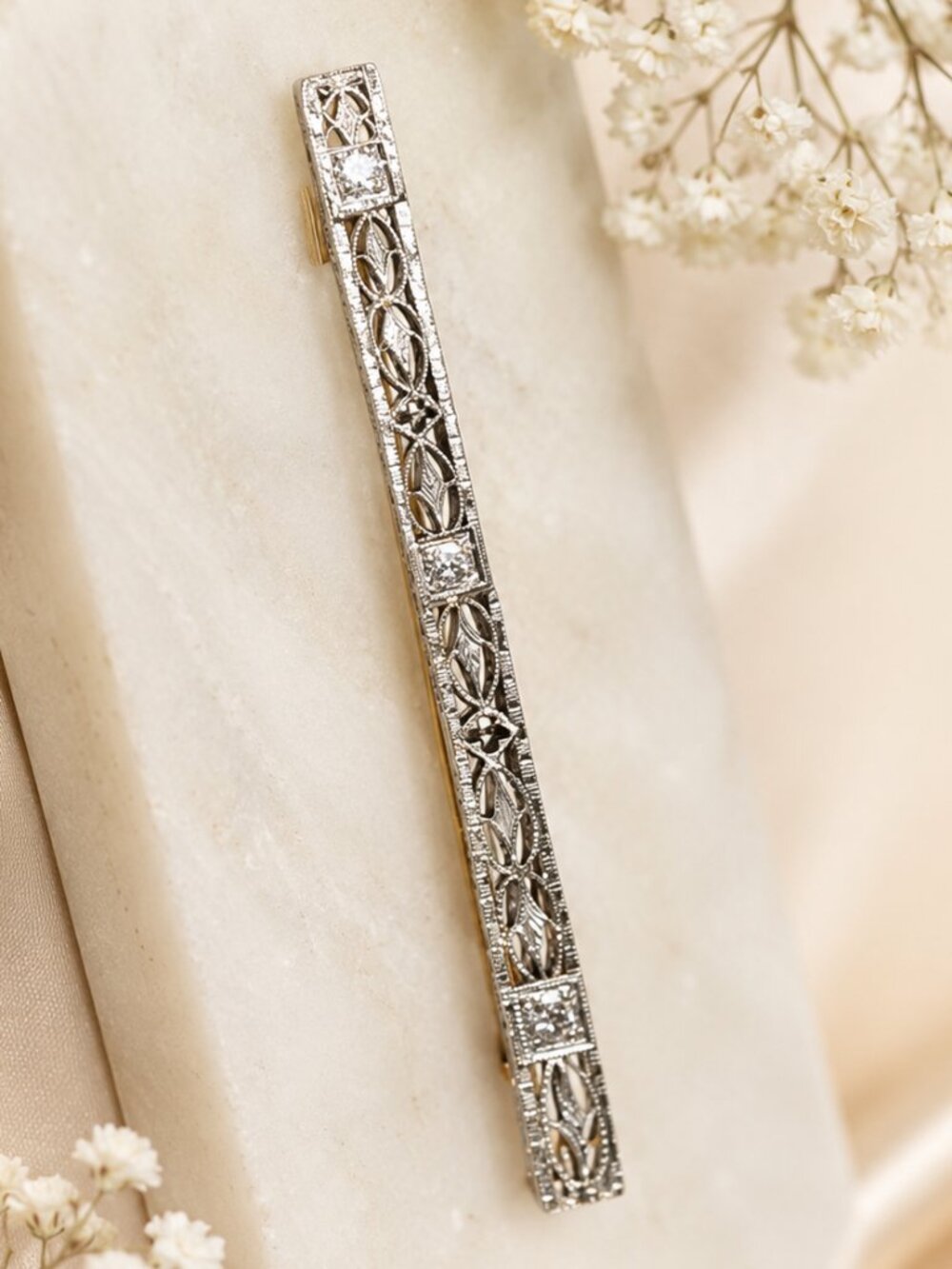 Vintage Filigree Diamond Brooch